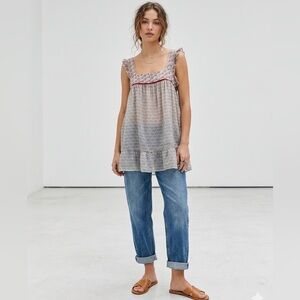 VINTAGE Johnny Was 100% Silk Embellished Boho Baby Doll Tunic Y2K